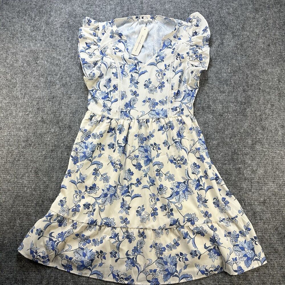 Love and Promises Dress Women Large Blue Floral Ruffles Lace Bohemian Boho Lined - Picture 5 of 13